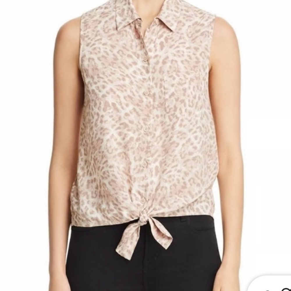 BeachLunchLounge Janera Animal Print Tan Tie Front Tank Blouse